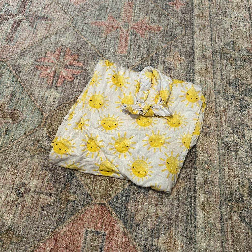 Little sleepies swaddle blanket and bow